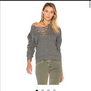 MOTHER Grey Lace Up Sweatshirt Grey Small